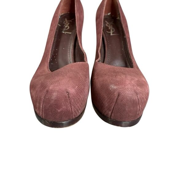 Vintage Yves Saint Laurent Burgundy Faux Snakeskin Leather Pumps Size 8 US - Picture 11 of 13